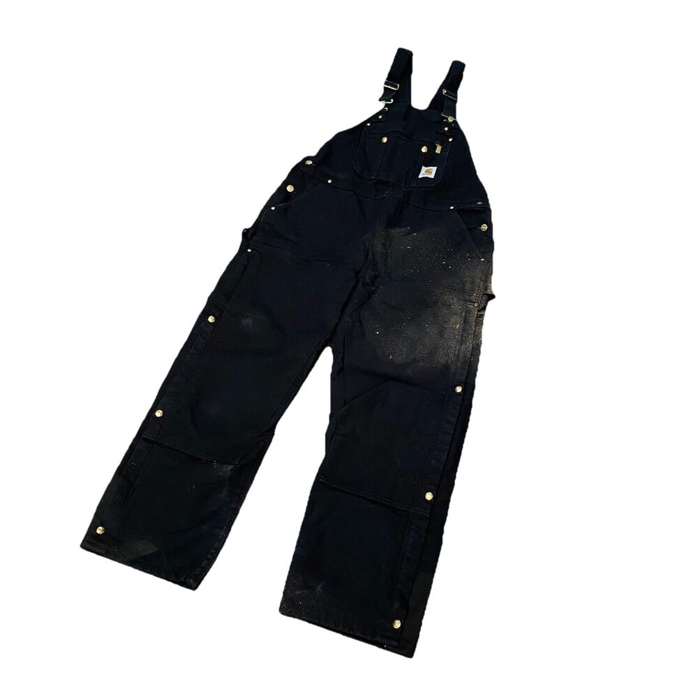 Men’s Carhartt Overalls 40x30 Tru 38x29 R41-BLK Insulated Bibs Black Double Knee